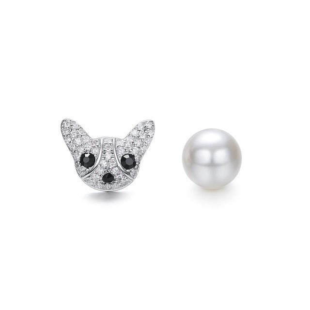 Sterling silver stylish shiny cat with a pearl earring - CDE Jewelry Egypt